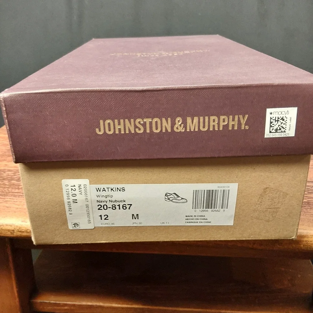 Johnston & Murphy Watkins Navy Nubuck Wingtip Oxford Shoes 20-8167 Mens 12 M